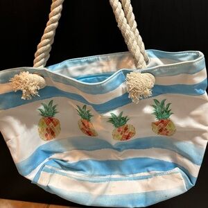 Blue and White Pineapple Tote Bag